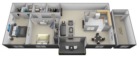 Floor plan for 2 beds, 2 baths, 1240 sqft